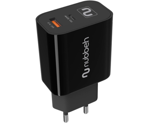 Cargador de Pared Nubbeh Bhoot 30W Dual USB-A y USB-C Negro