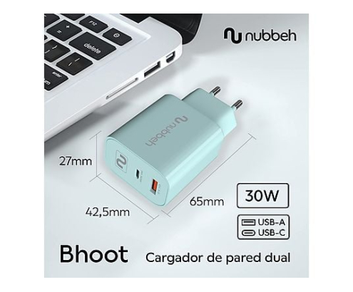 Cargador de Pared Nubbeh Bhoot 30W Dual USB-A y USB-C Verde