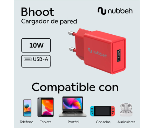 Cargador de Pared Nubbeh Bhoot USB-A 10W Rojo