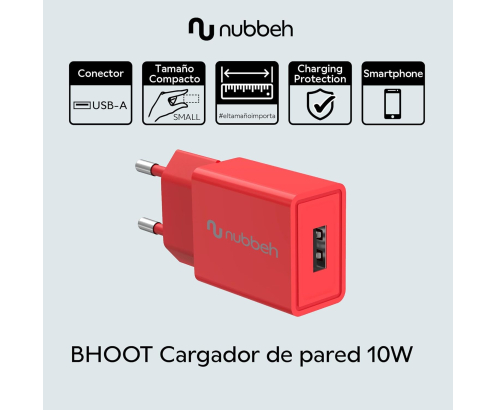 Cargador de Pared Nubbeh Bhoot USB-A 10W Rojo