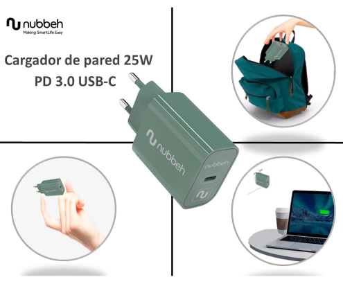 Cargador de Pared Nubbeh Bhoot USB-C Power Delivery 3.0 25W Verde