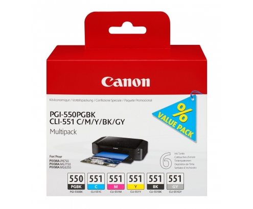 Cartcuho de tinta canon PGI-550PGBK + CLI551 6 piezas original multipack para fotografias 6496B005