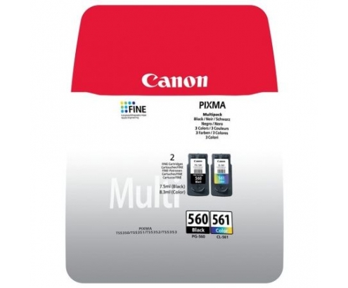 CARTUCHO CANON PG-560 NEGRO + CL-561 COLOR 180 PAGINAS COMPATIBLE SEGUN ESPECIFICACIONES 3713C006