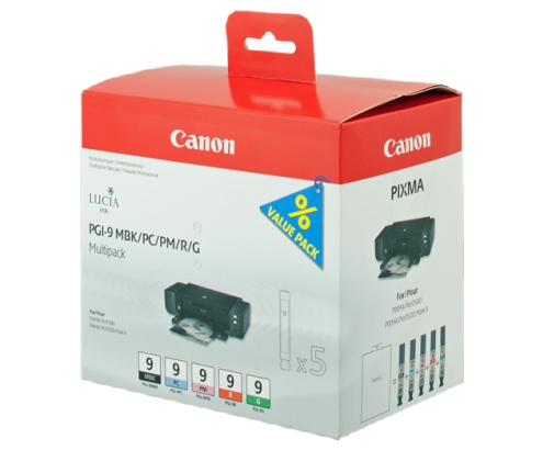 CARTUCHO Canon PGI-9 MBK/PC/PM/R/G Original Verde, Negro mate, Fotos cian, Foto magenta, Rojo Multipack 5 pieza(s) 1033B013