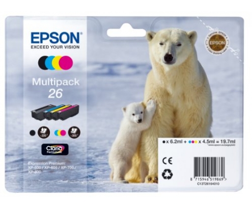 CARTUCHO EPSON 26 MULTIPACK 4COLORES C13T26164010