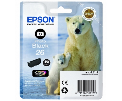 CARTUCHO EPSON 26 NEGRO FOTO C13T26114012