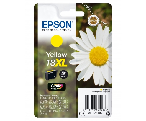 Cartucho Epson Daisy 18XL amarillo etiqueta RF C13T18144022