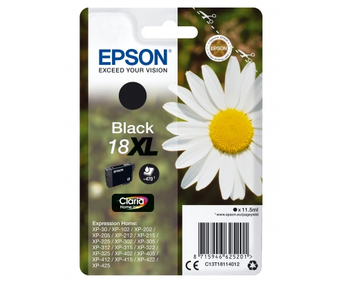 Cartucho Epson Daisy 18XL negro etiqueta RF C13T18114022