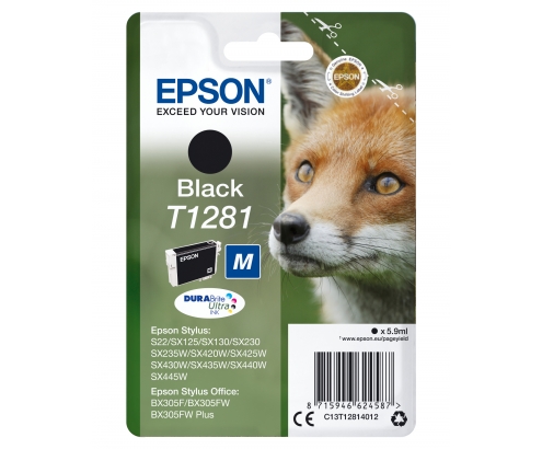 Cartucho Epson Fox T1281 etiqueta RF negro C13T12814022