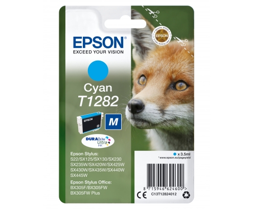 Cartucho Epson Fox T1282 etiqueta RF cian C13T12824022