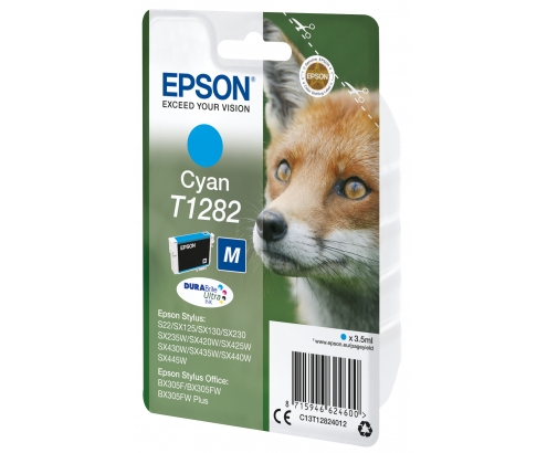 Cartucho Epson Fox T1282 etiqueta RF cian C13T12824022