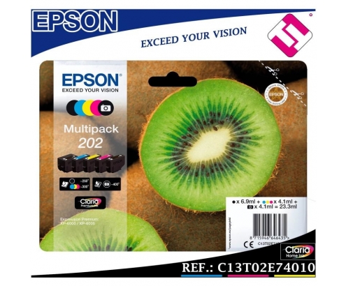 Cartucho epson kiwi multipack 5 colores 202 claria premium ink C13T02E74010