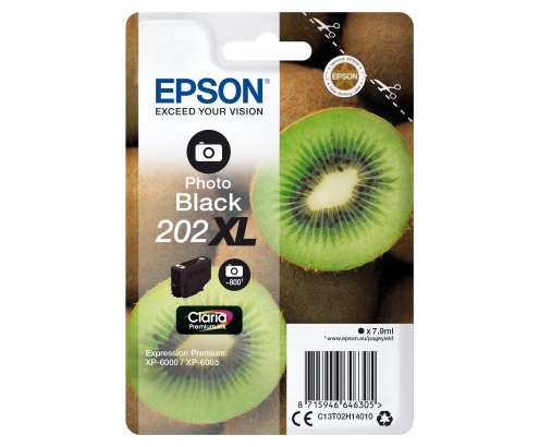 Cartucho Epson Kiwi Singlepack Photo Black 202XL Claria Premium Ink C13T02H14010