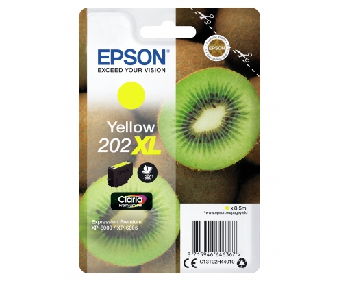 Cartucho Epson Kiwi Singlepack Yellow 202XL Claria Premium Ink C13T02H44010