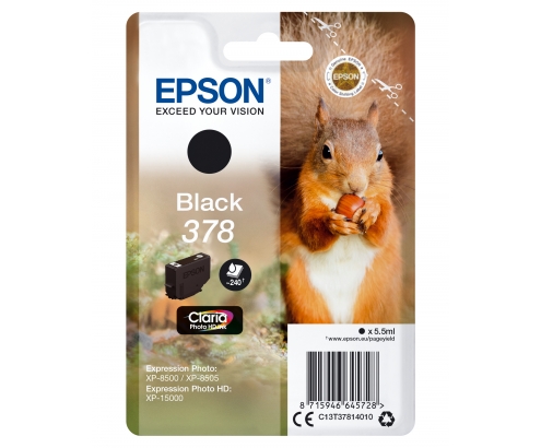 Cartucho Epson Squirrel Singlepack Black 378 Claria Photo HD Ink C13T37814010
