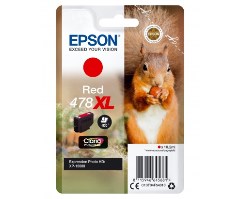 Cartucho Epson Squirrel Singlepack Red 478XL Claria Photo HD Ink C13T04F54010
