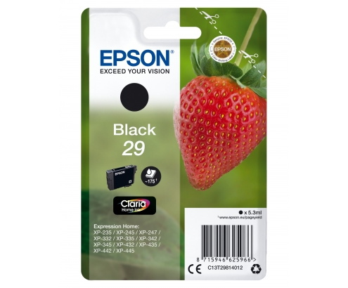 Cartucho Epson Strawberry Singlepack black 29 Claria Home Ink C13T29814022