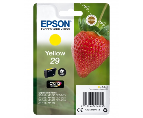 Cartucho Epson Strawberry Singlepack Yellow 29 Claria Home Ink C13T29844022