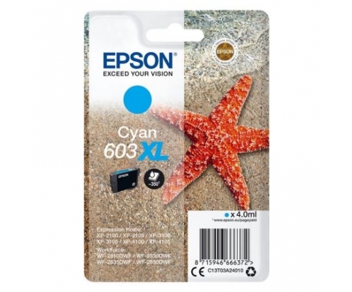 CARTUCHO TINTA EPSON 603XL CIAN 4ML ESTRELLA MAR COMPATIBLE SEGUN ESPECIFICACIONES C13T03A24010