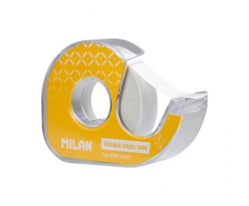 CINTA ADHESIVA DOBLE CARA MILAN EN PORTARROLLOS 15MM X 10M HOJA DE CORTE METALICA DISPENSADOR RECARGABLE AMARILLO BWM10421