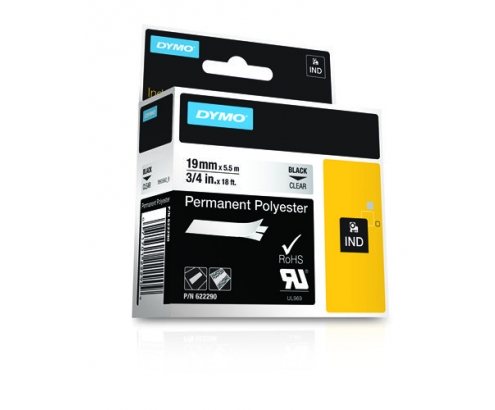 Cinta adhesiva dymo poliester permanente ind negro sobre transparente multicolor 622290