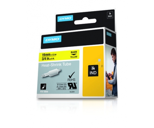 Cinta dymo etiquetas para tubos termorretractiles ind negro obre amarillo multicolor 18058