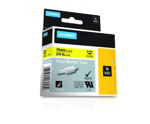 Cinta dymo etiquetas para tubos termorretractiles ind negro obre amarillo multicolor 18058