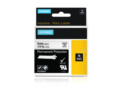 Cinta dymo poliester permanente ind negro sobre blanco  multicolor 1805442