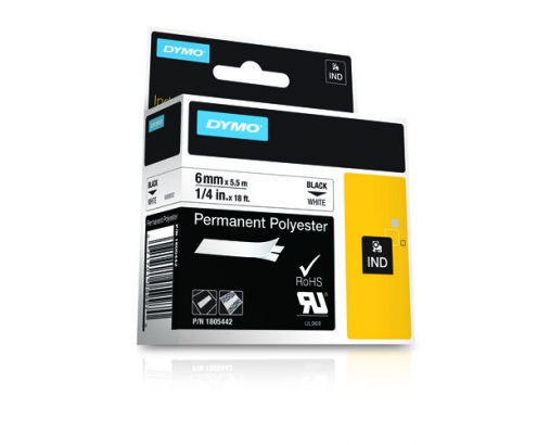 Cinta dymo poliester permanente ind negro sobre blanco  multicolor 1805442
