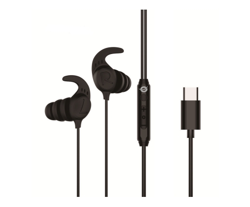 Conceptronic BRENDAN05B auricular y casco Auriculares Alámbrico gancho de oreja, Dentro de oído Llamadas/Música USB Tipo C Negro