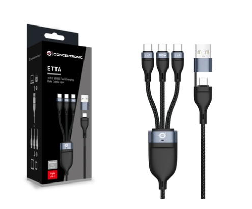 Conceptronic ETTA06B15C cable USB USB 2.0 1,5 m USB A/USB C 3 x USB C Negro