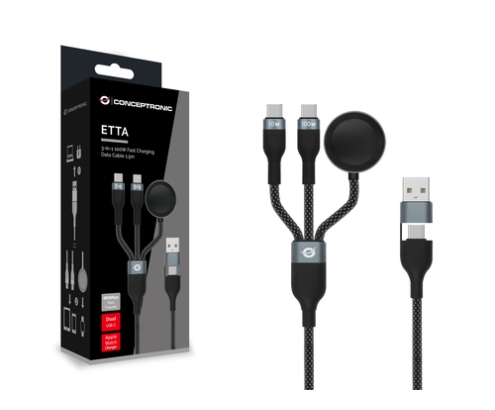 Conceptronic ETTA08B15 cable USB USB 2.0 1,5 m USB A 2 x USB C Negro
