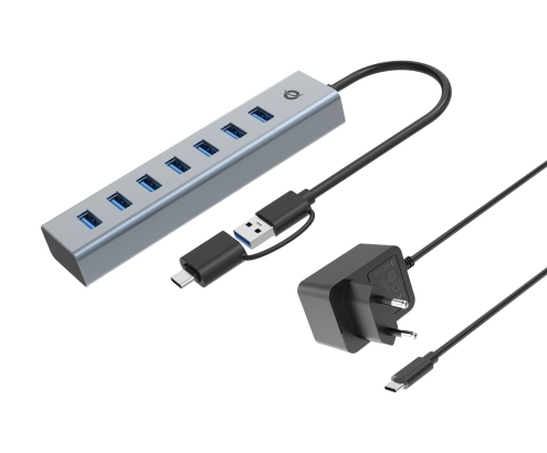 Conceptronic HUBBIES21GP hub de interfaz USB 3.2 Gen 1 (3.1 Gen 1) Type-A 5000 Mbit/s Gris