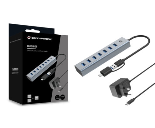 Conceptronic HUBBIES21GP hub de interfaz USB 3.2 Gen 1 (3.1 Gen 1) Type-A 5000 Mbit/s Gris