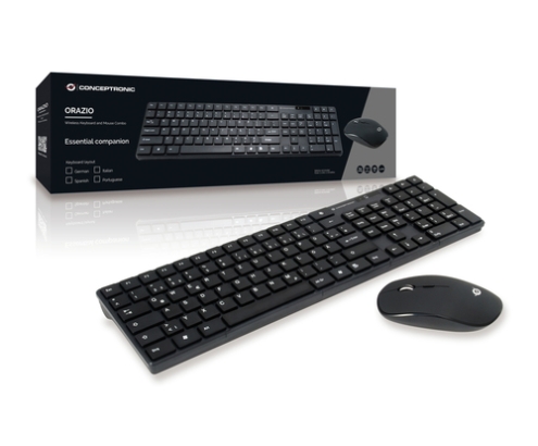 Conceptronic ORAZIO01DE teclado Ratón incluido Hogar RF inalámbrico QWERTZ Alemán Negro