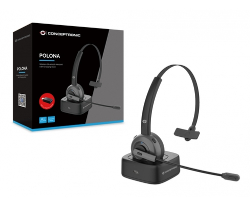 Conceptronic POLONA03BD auricular y casco Auriculares Inalámbrico Diadema Oficina/Centro de llamadas Bluetooth Base de carga Negro