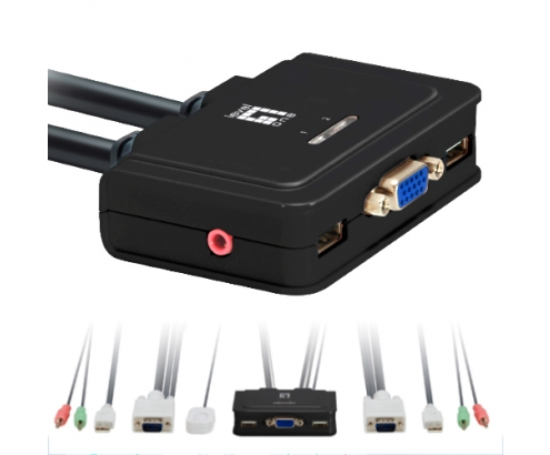 CONMUTADOR AUTOMATICO LEVEL ONE V/T/M 1A2 CPUS USB CON AUDIO CABLES INCLUIDOS NEGRO KVM-0223