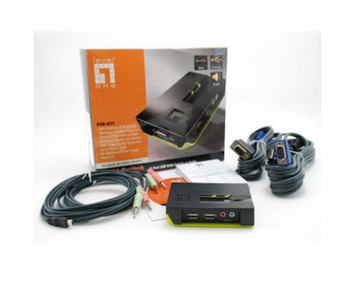CONMUTADOR AUTOMATICO SOBREMESA LEVEL ONE V/T/M 1A2 CPUS USB CON AUDIO CABLES INCLUIDOS NEGRO KVM-0221