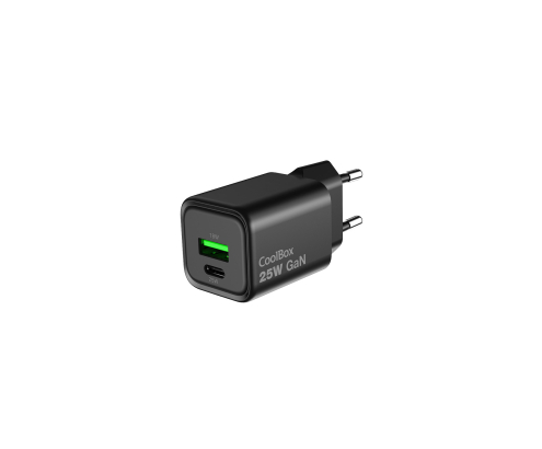 CoolBox CARGADOR GAN 25W USB-A/USB-C PARED NEGRO