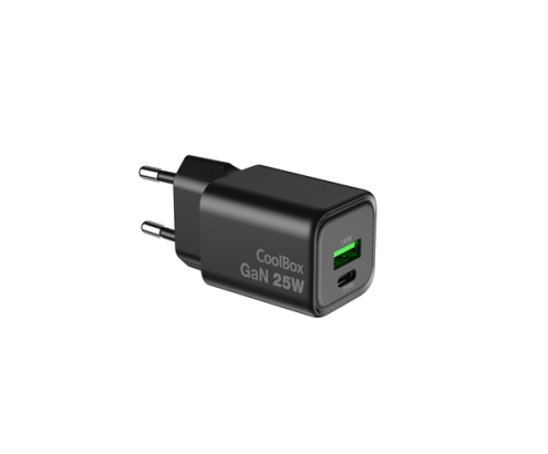 CoolBox CARGADOR GAN 25W USB-A/USB-C PARED NEGRO