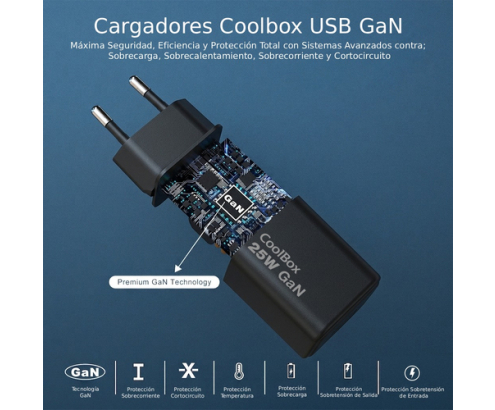 CoolBox CARGADOR GAN 25W USB-A/USB-C PARED NEGRO