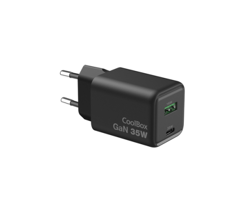 CoolBox CARGADOR GAN 35W USB-A/USB-C PARED NEGRO