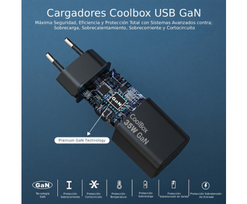 CoolBox CARGADOR GAN 35W USB-A/USB-C PARED NEGRO