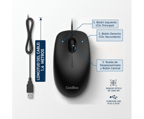 CoolBox RATON U01 USB 1600DPI NEGRO