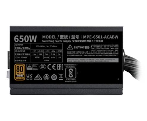 Cooler Master MWE Bronze 650 V3 230V unidad de fuente de alimentación 650 W 24-pin ATX ATX Negro