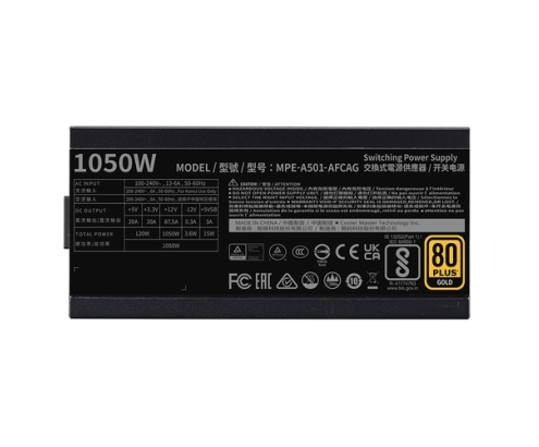 Cooler Master MWE Gold 1050 V2 ATX 3.1 unidad de fuente de alimentación 1050 W 24-pin ATX Negro