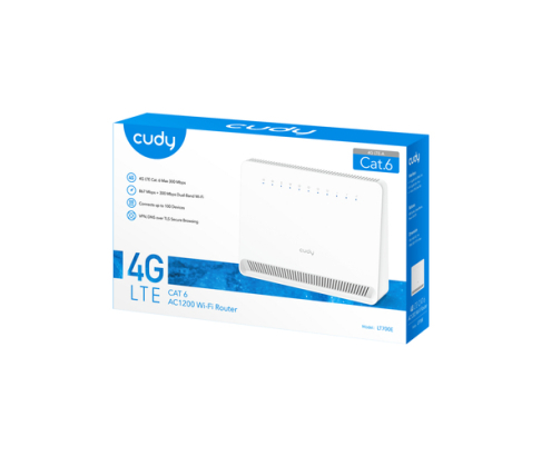 Cudy 4G Cat 6 AC1200 Wi-Fi Router, LT700E 1.0 router inalámbrico Gigabit Ethernet Doble banda (2,4 GHz / 5 GHz) Blanco