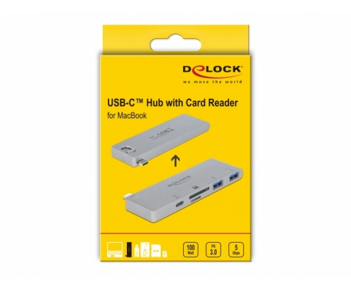 DeLOCK HUB de interfaz USB 3.2 Gen 1 (3.1 Gen 1) Type-C 5000 Mbit/s Gris