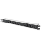 Digitus Regleta de enchufes con perfil de aluminio, 10 tomas, enchufe IEC C14 con cable de 2 m