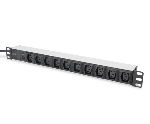Digitus Regleta de enchufes con perfil de aluminio, 10 tomas, enchufe IEC C14 con cable de 2 m